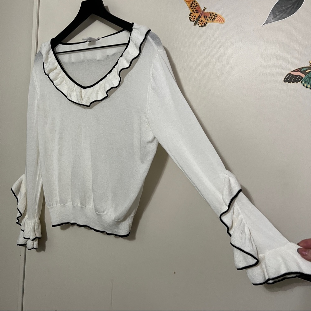 Esley Ruffled Semi Sheer Blouse L